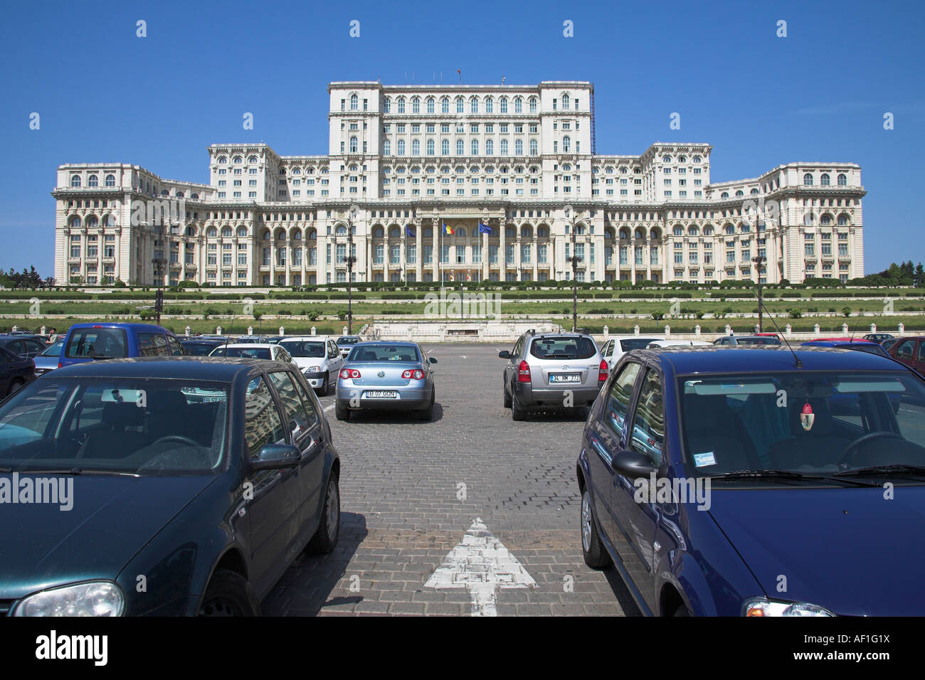 Palace of Parliament, also known as Peoples Palace, Casa Poporului, Bucharest, Romania Stock Photo