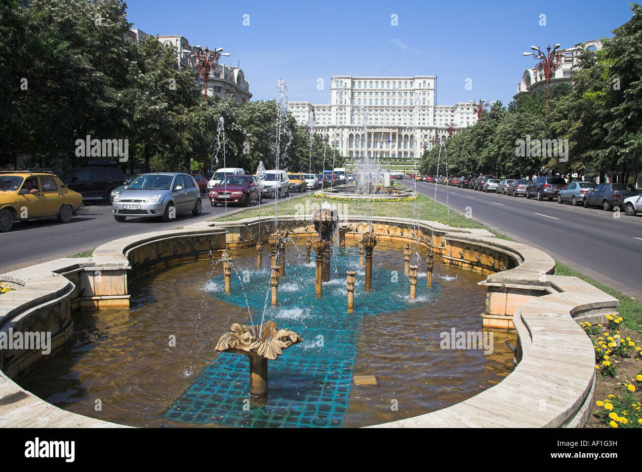 Palace of Parliament, also known as Peoples Palace, Casa Poporului, Unirii Boulevard, Bucharest, Romania Stock Photo