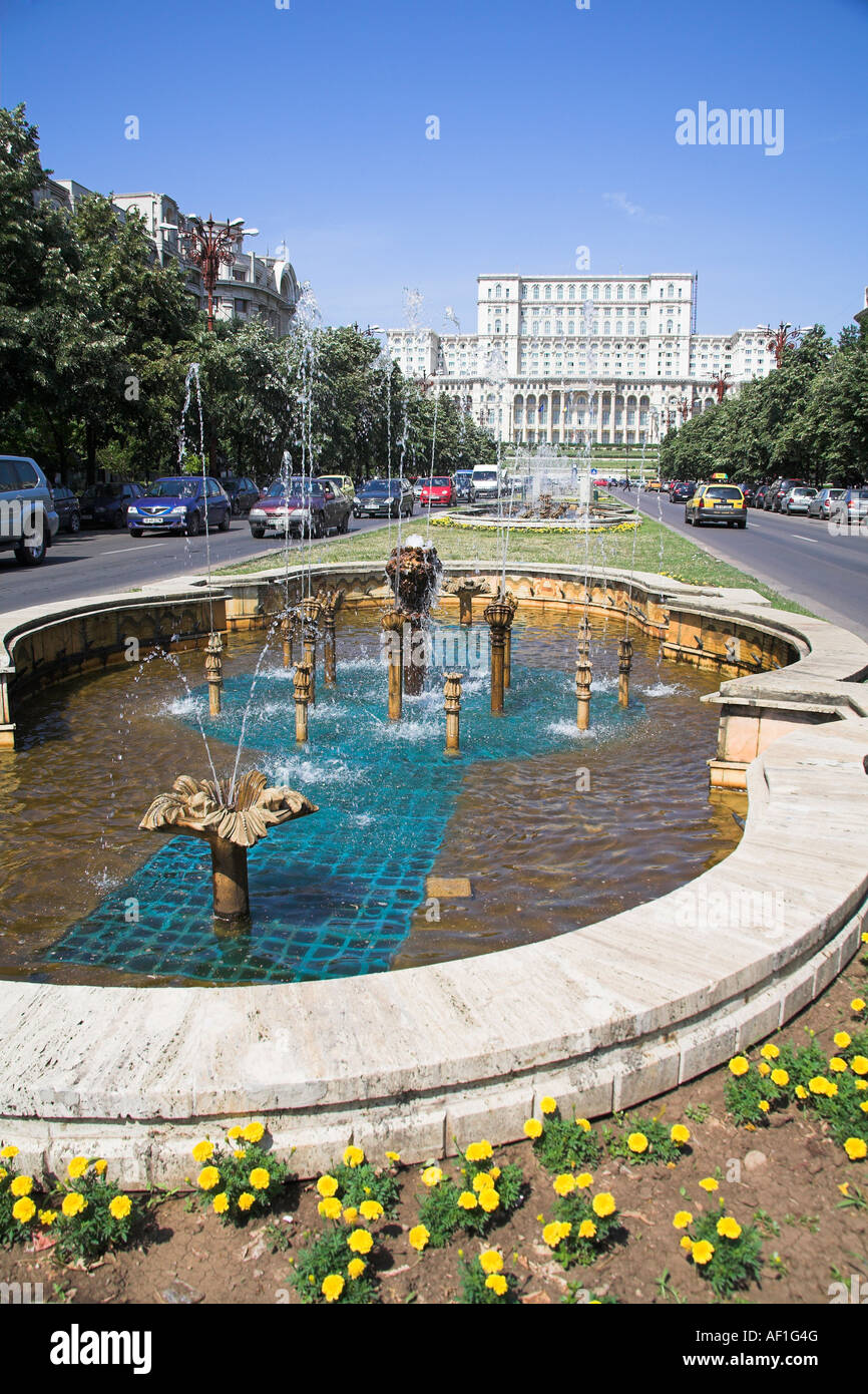 Palace of Parliament, also known as Peoples Palace, Casa Poporului, Unirii Boulevard, Bucharest, Romania Stock Photo