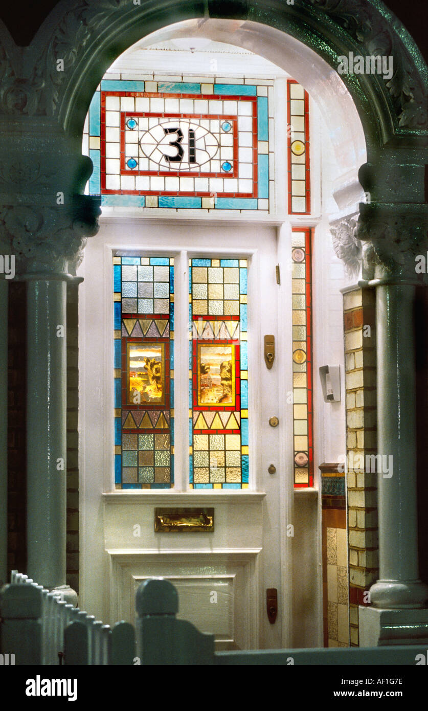 Victorian Stained Glass Front Door At Night British Housing
