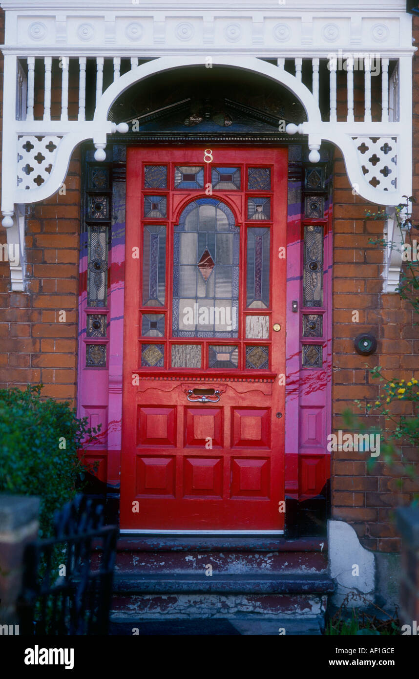 Exterior Stained Glass Red Front Door British Housing London