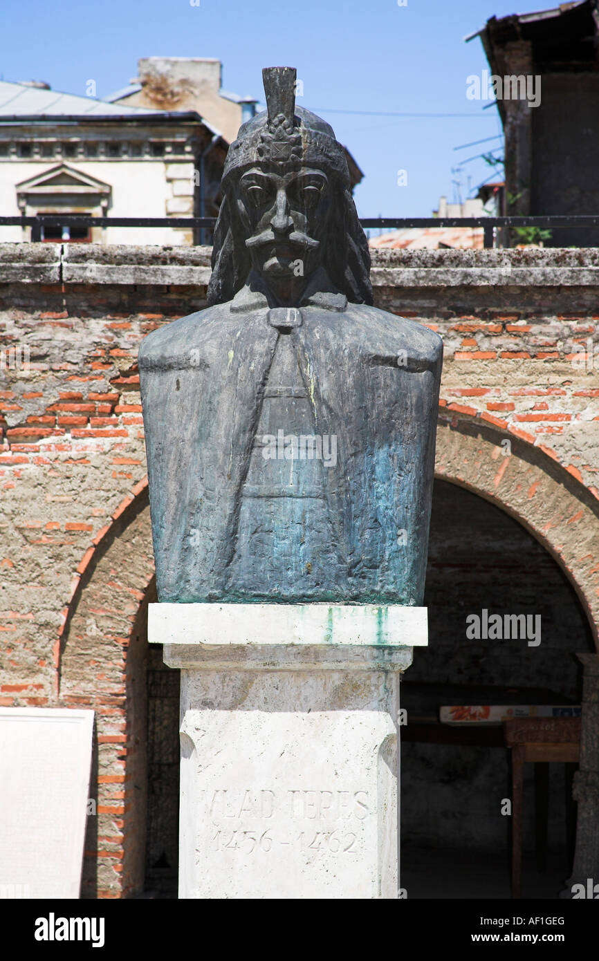 Vlad Tepes Statue, Old Princely Court, Curtea Veche, Franceza Street, Bucharest, Romania Stock Photo