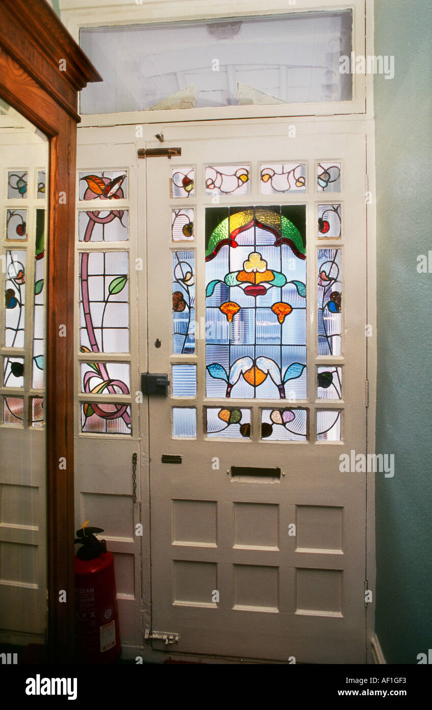 Stained Glass Door Art Nouveau Style House In West London Stock Photo Alamy