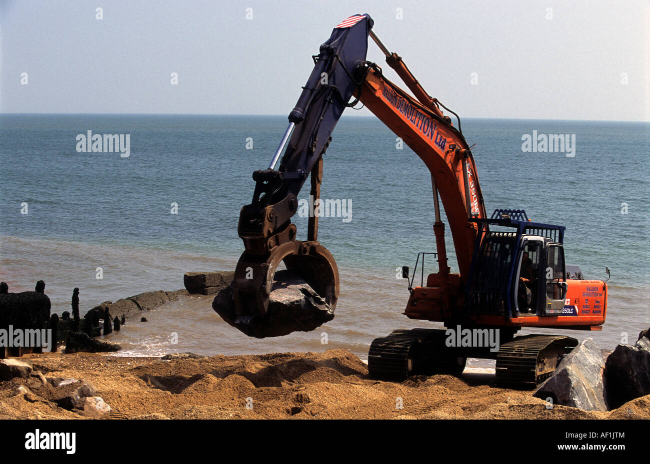 Coastal defence work, Felixstowe, Suffolk, UK. Stock Photo