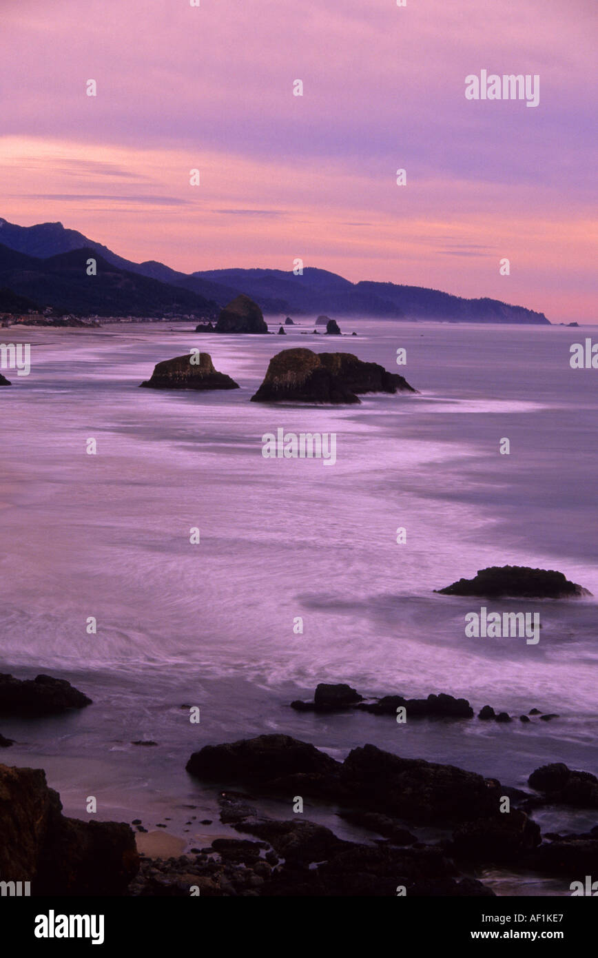 Twilight on the Cannon Beach Coastline at Ecola State Park in Oregon USA Stock Photo