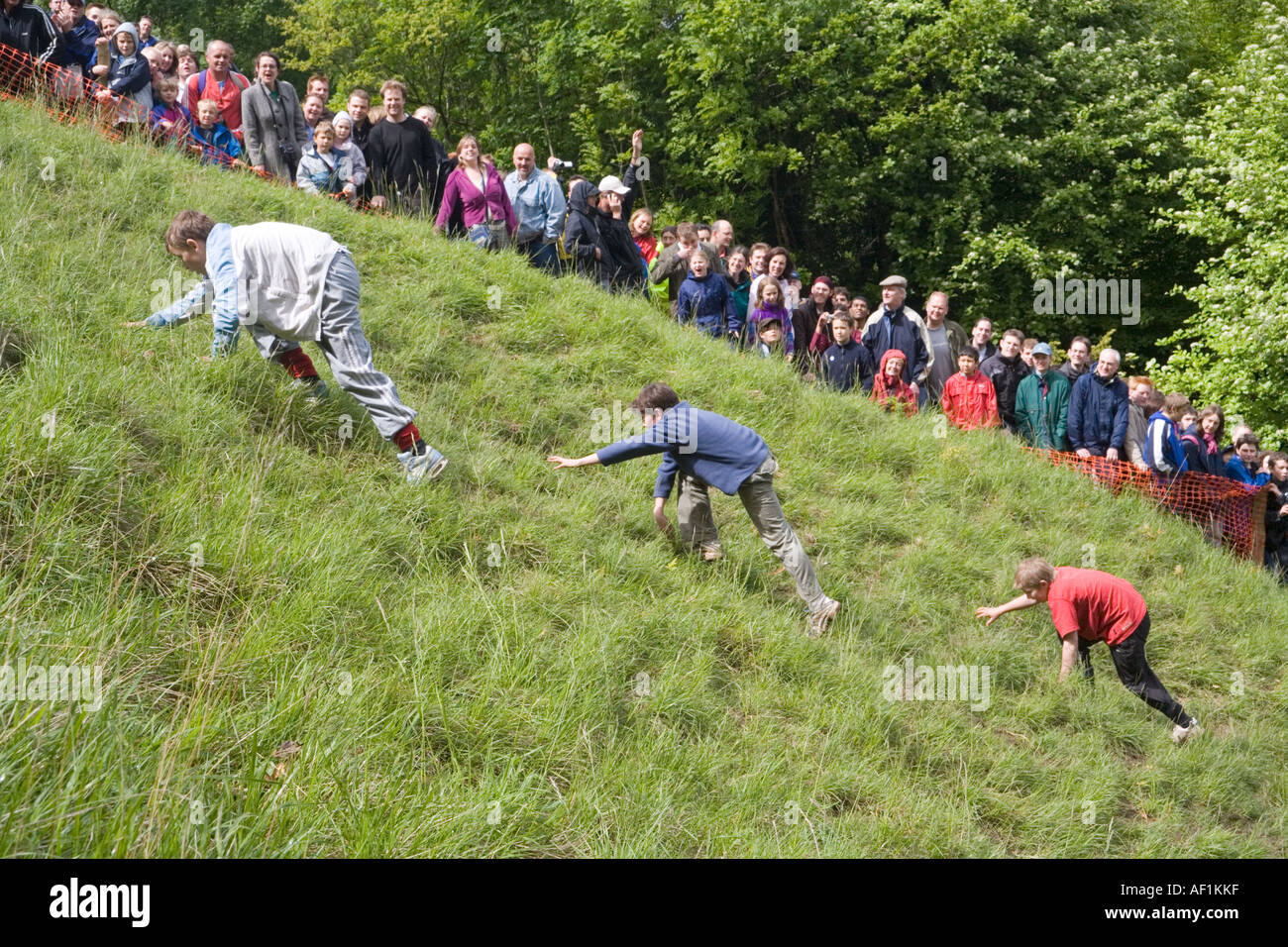 The boys under 12 uphill race at the Coopers Hill Cheese Rolling event