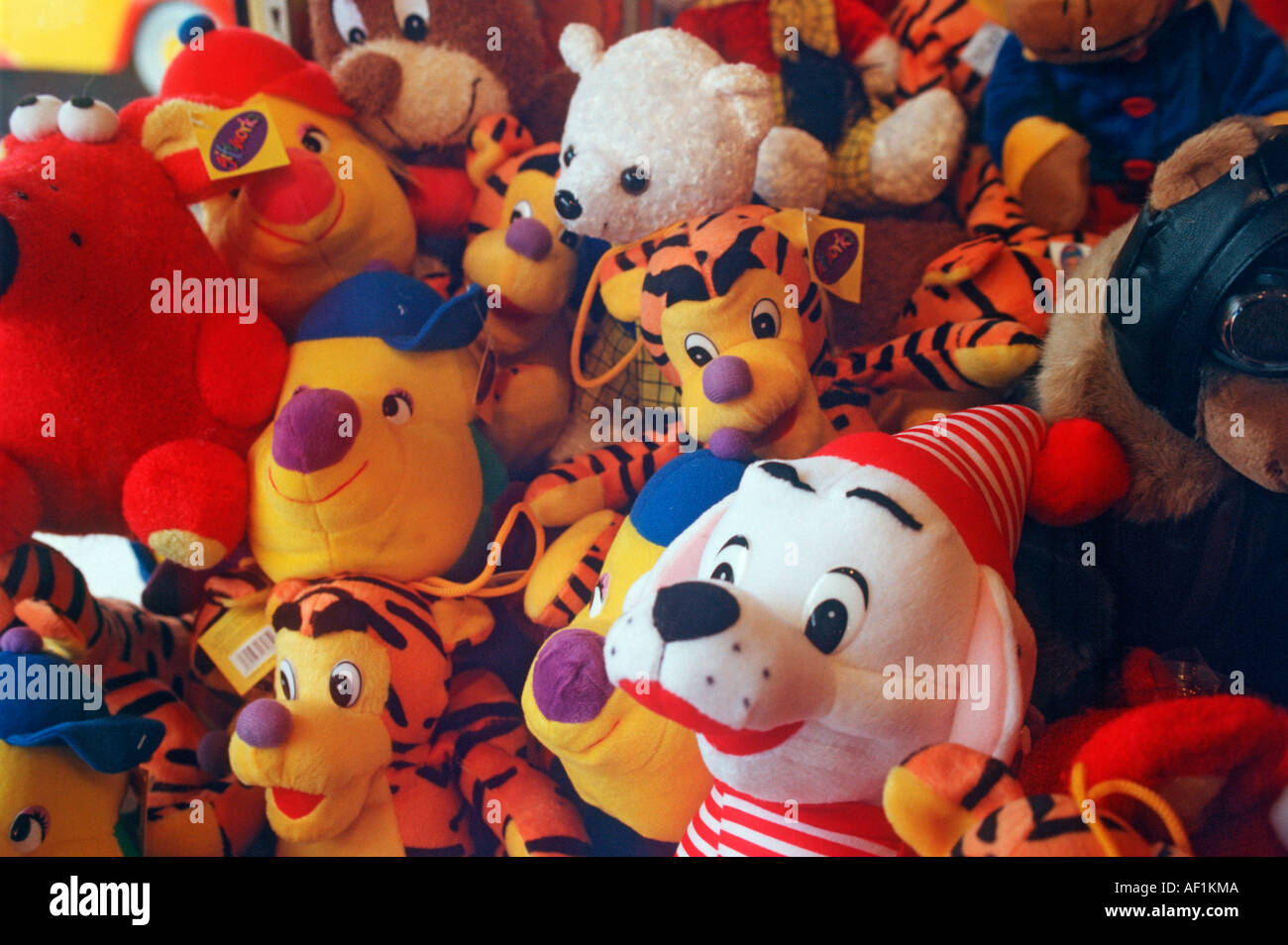 Cuddly toys to win in a crane machine in an amusement arcade Hastings