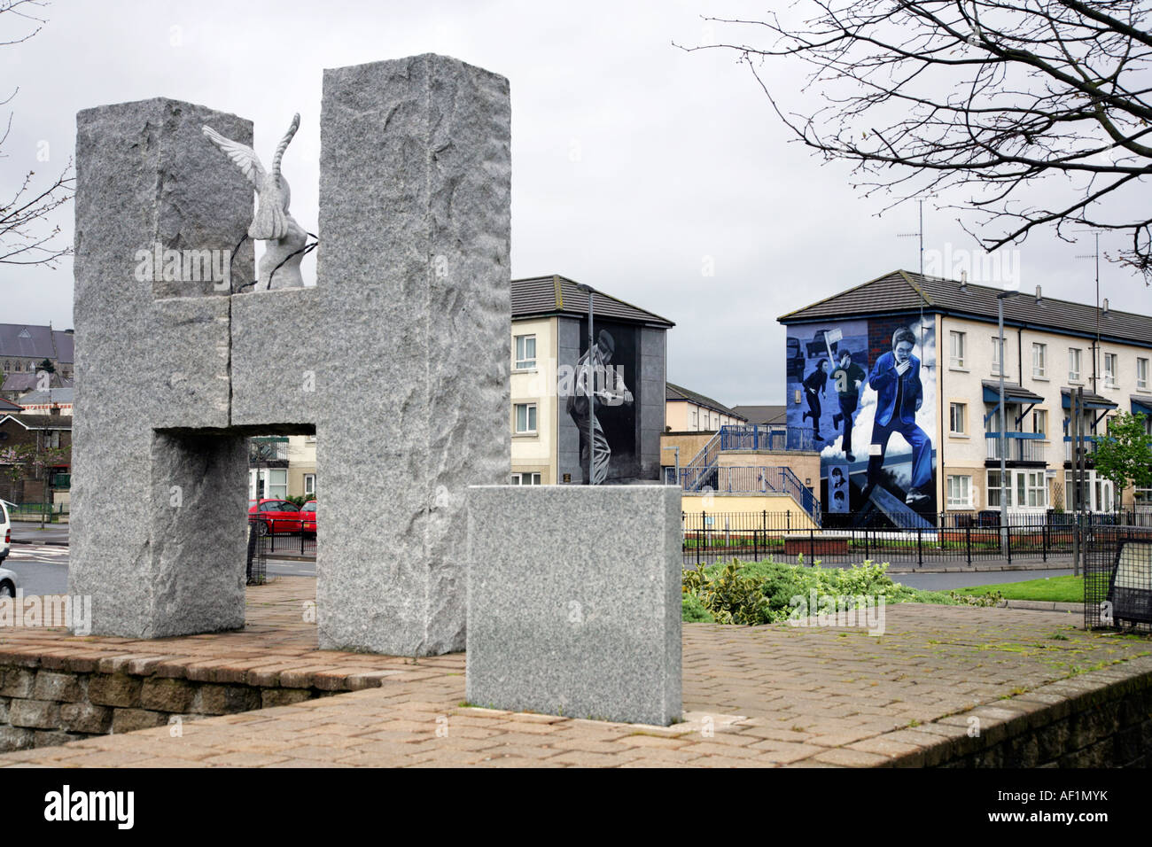 Memorial to the H-block hunger strikers, Bogside estate, Londonderry, County Derry, Northern Ireland. Stock Photo