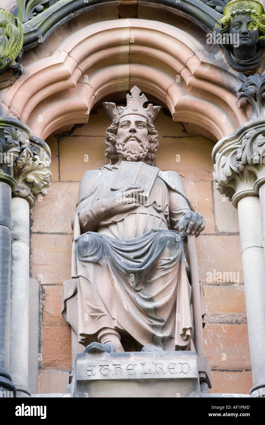 Statue of King Ethelred on the west front of Lichfield Cathedral