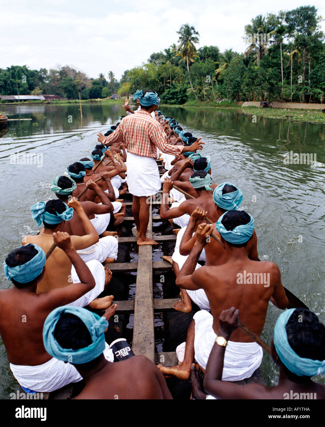 SNAKE BOAT RACE OF CHAMPAKULAM ALAPPUZHA, VIEW FROM INSIDE Stock Photo