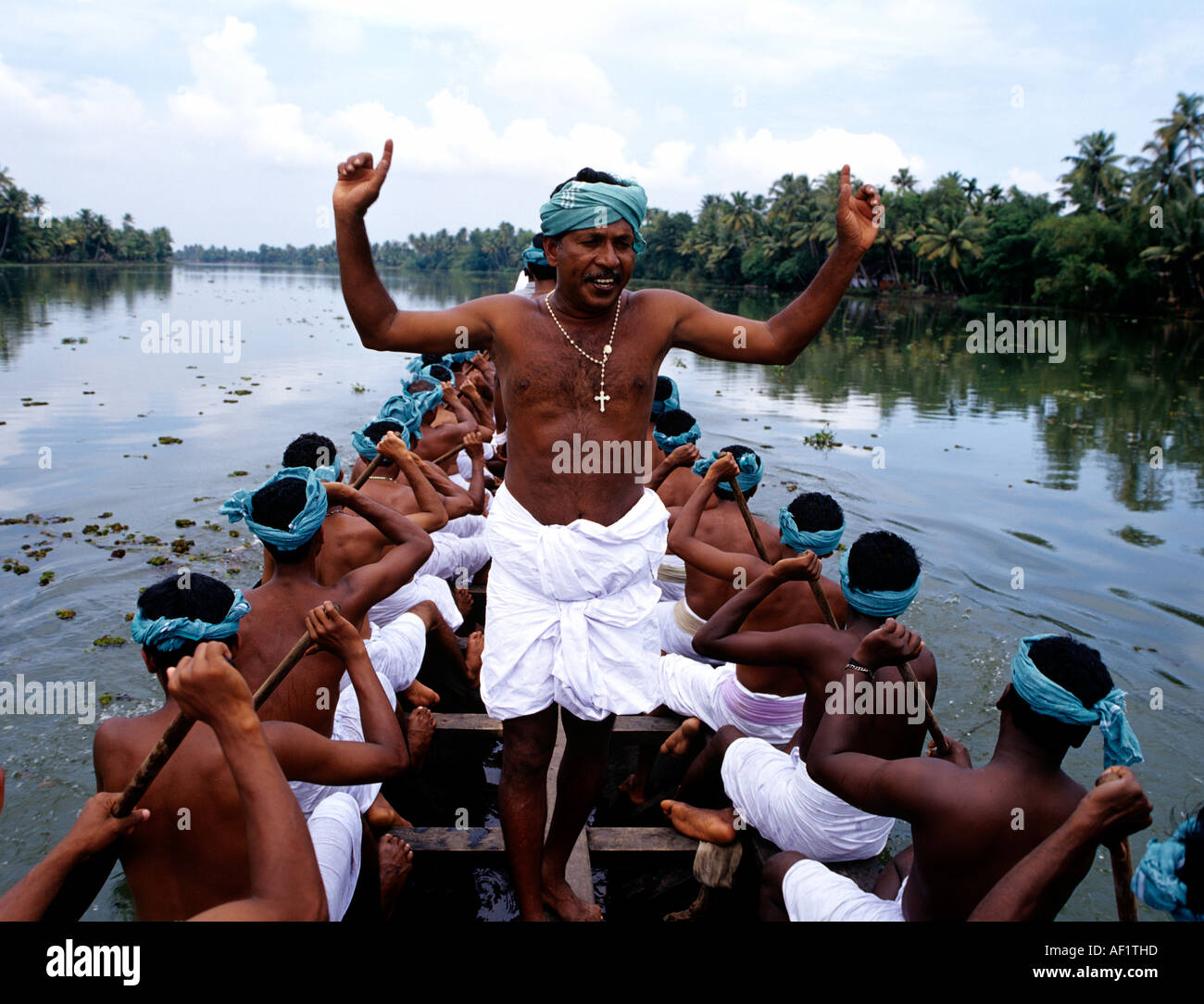 SNAKE BOAT RACE OF CHAMPAKULAM ALAPPUZHA, VIEW FROM INSIDE Stock Photo