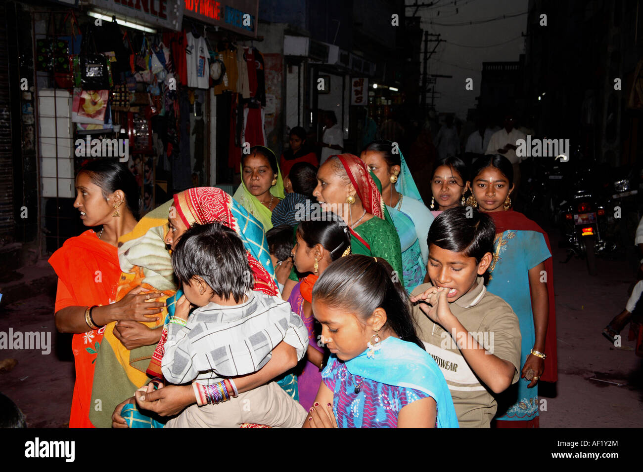 Families on their way to Temple at Dwarka, Gujarat, India Stock Photo