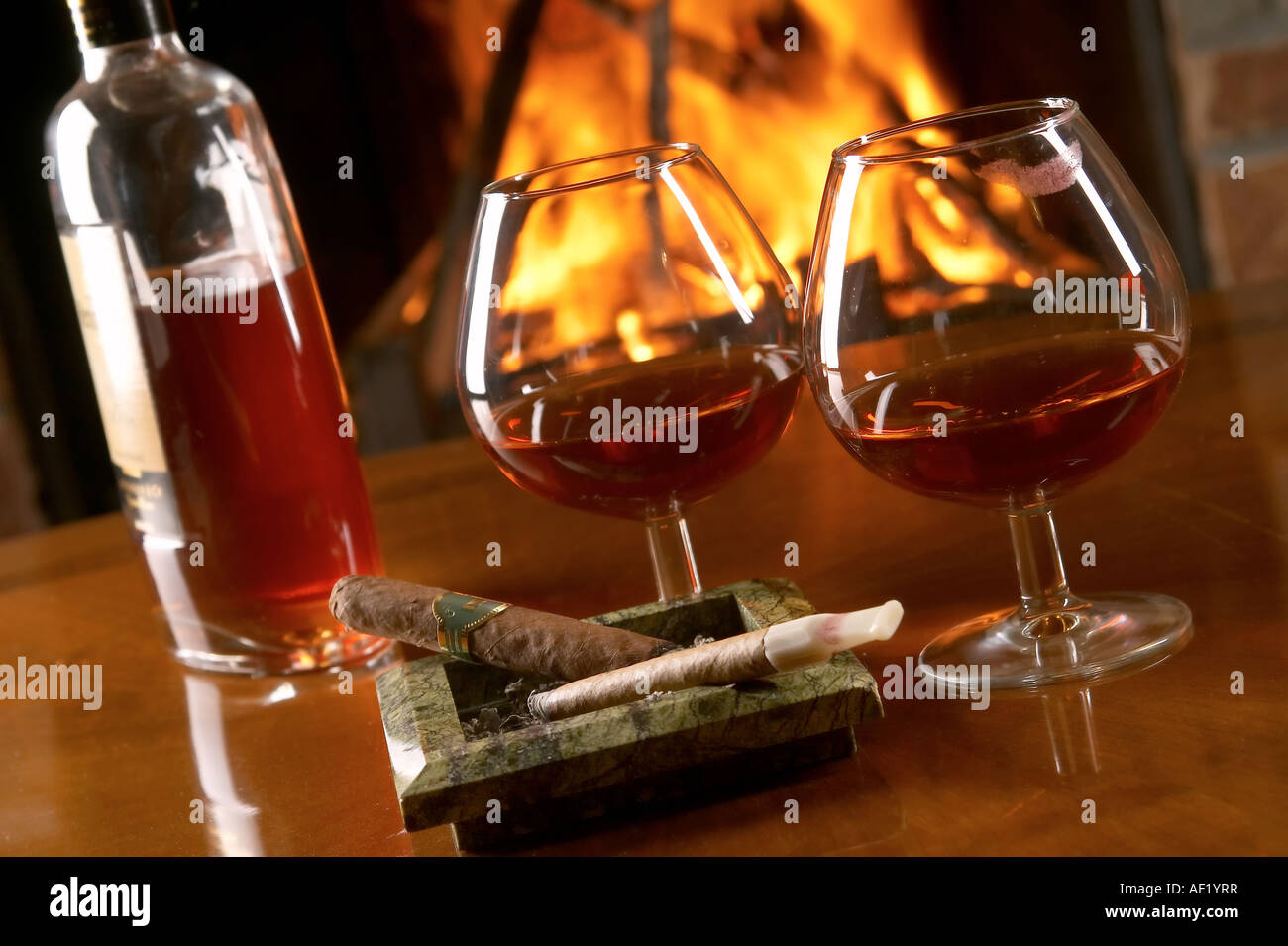 still life with cognac and cigars Stock Photo