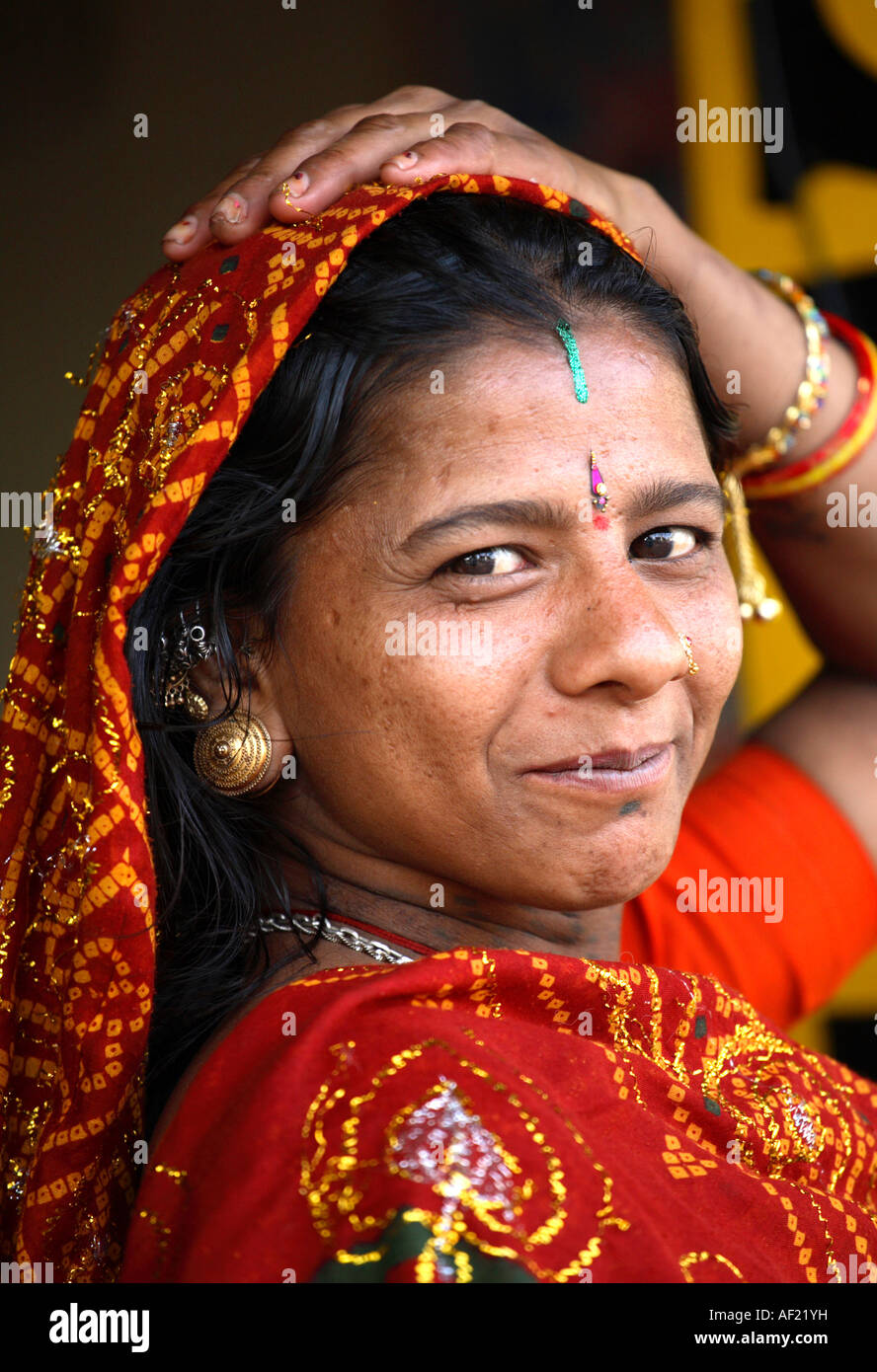 Smiling Rabari Tribal woman in Una, Gujarat, India Stock Photo