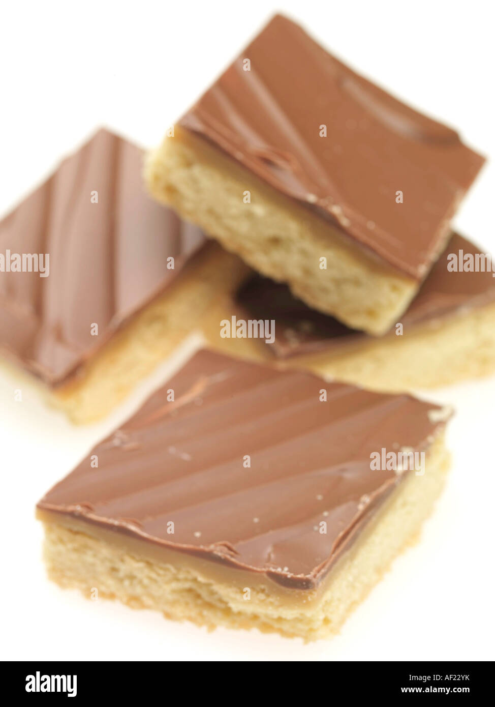 Milk Chocolate Caramel Shortbread Or Shortcake Squares, Isolated On