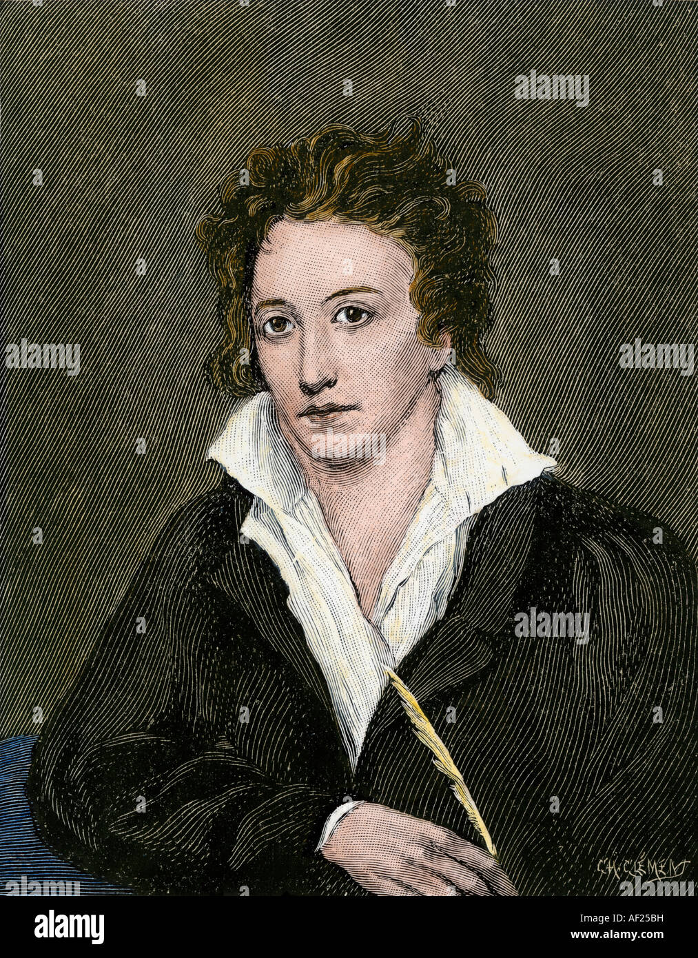 Percy Bysshe Shelley. Hand-colored woodcut Stock Photo
