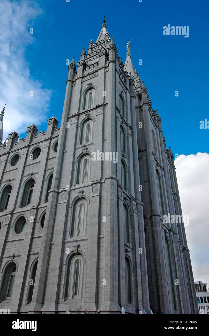 LDS Temple in Salt Lake City Utah headquarters to the Mormon church on a brilliant winter s day Stock Photo