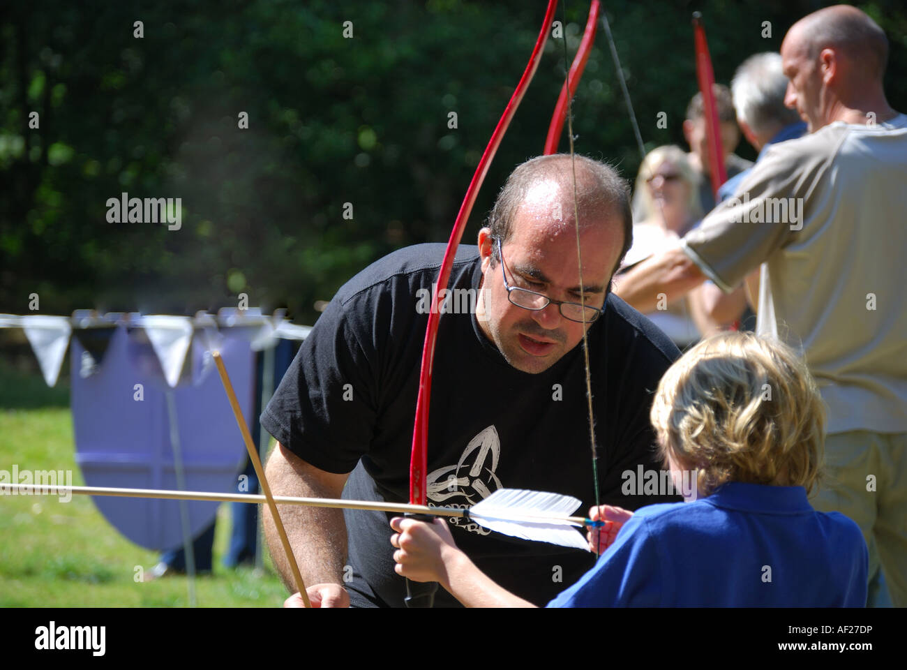 Archery lesson, Robin Hood Festival, Sherwood Forest, Nottinghamshire, England, United Kingdom