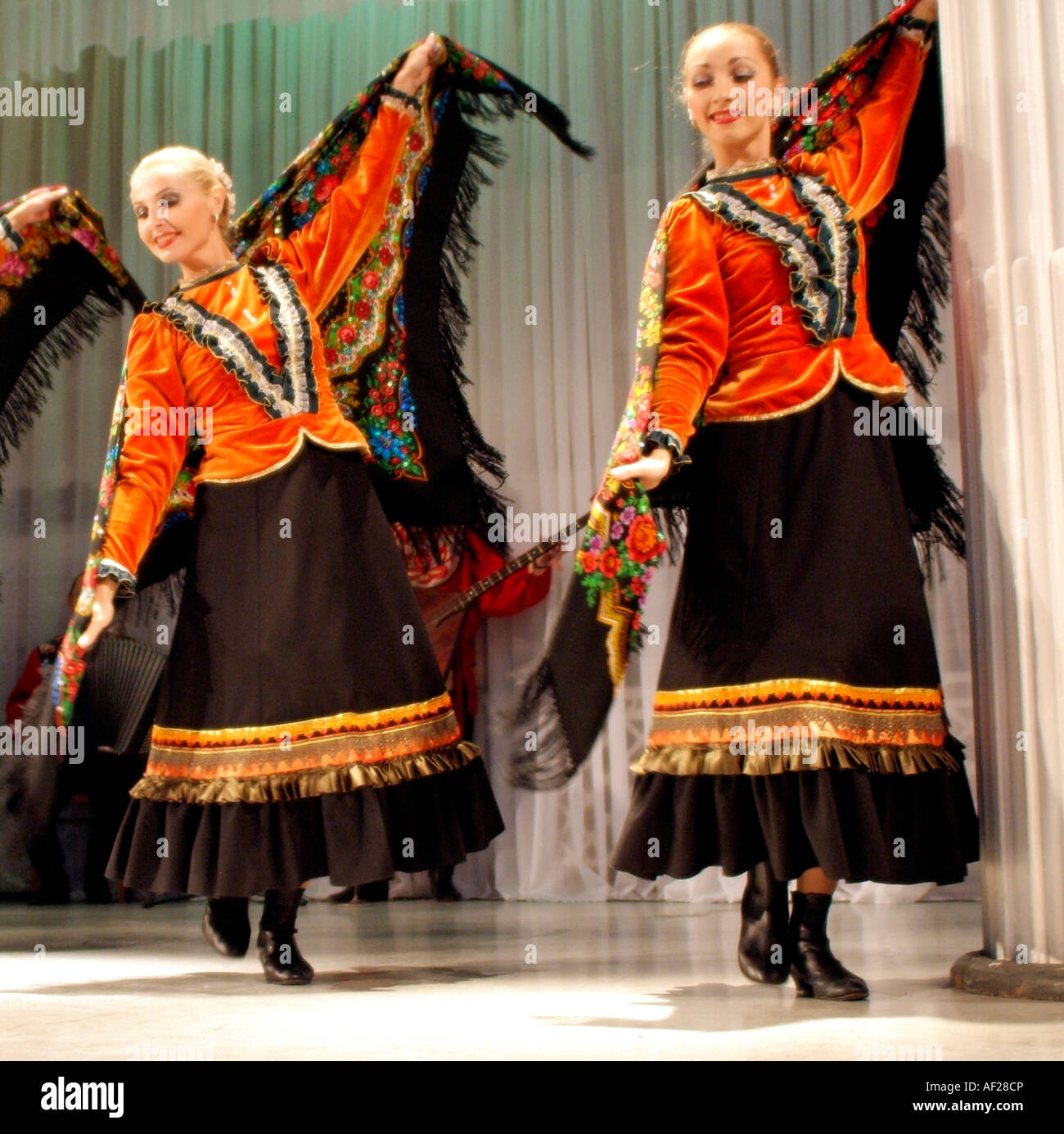 Russian folk dancers entertain in traditional costume St Petersburg