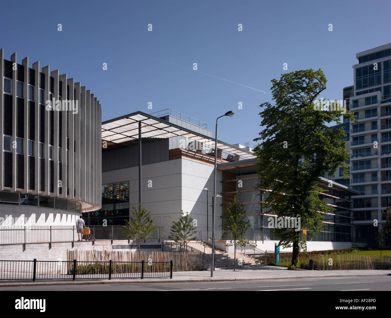 Swiss Cottage Leisure Centre, Swiss Cottage, London. Overall with Basil