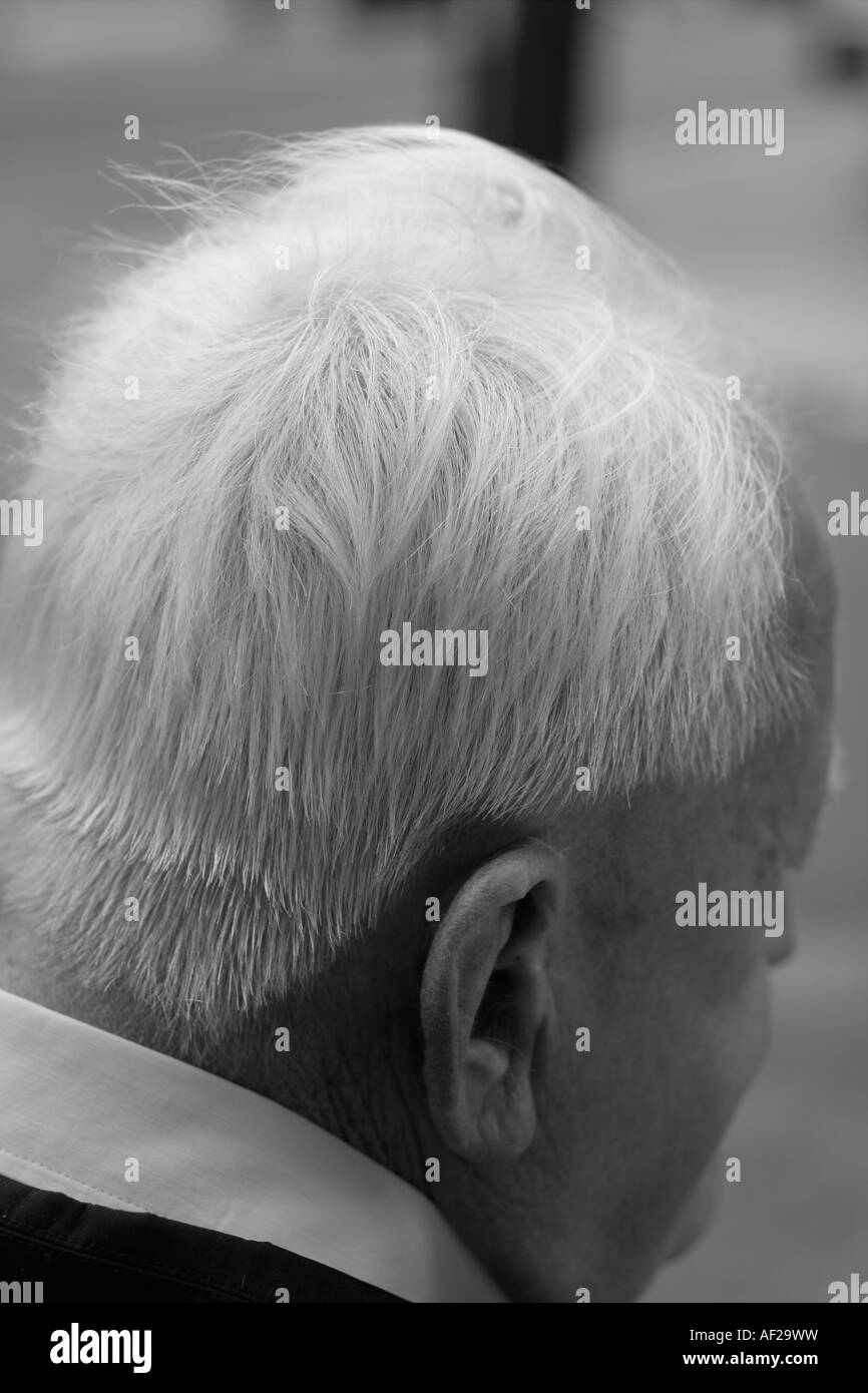 An elderly man with white hair and a Black and White Stock Photos ...