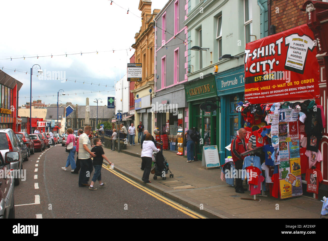 Street scene in seaside town of Portrush, County Antrim, Northern Ireland Stock Photo Alamy