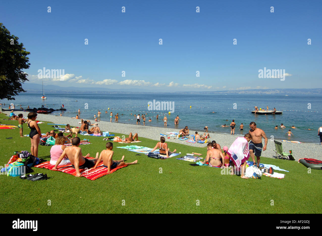 Amphion Beach, by Lake Geneva, Lac Leman, Evian France Stock Photo