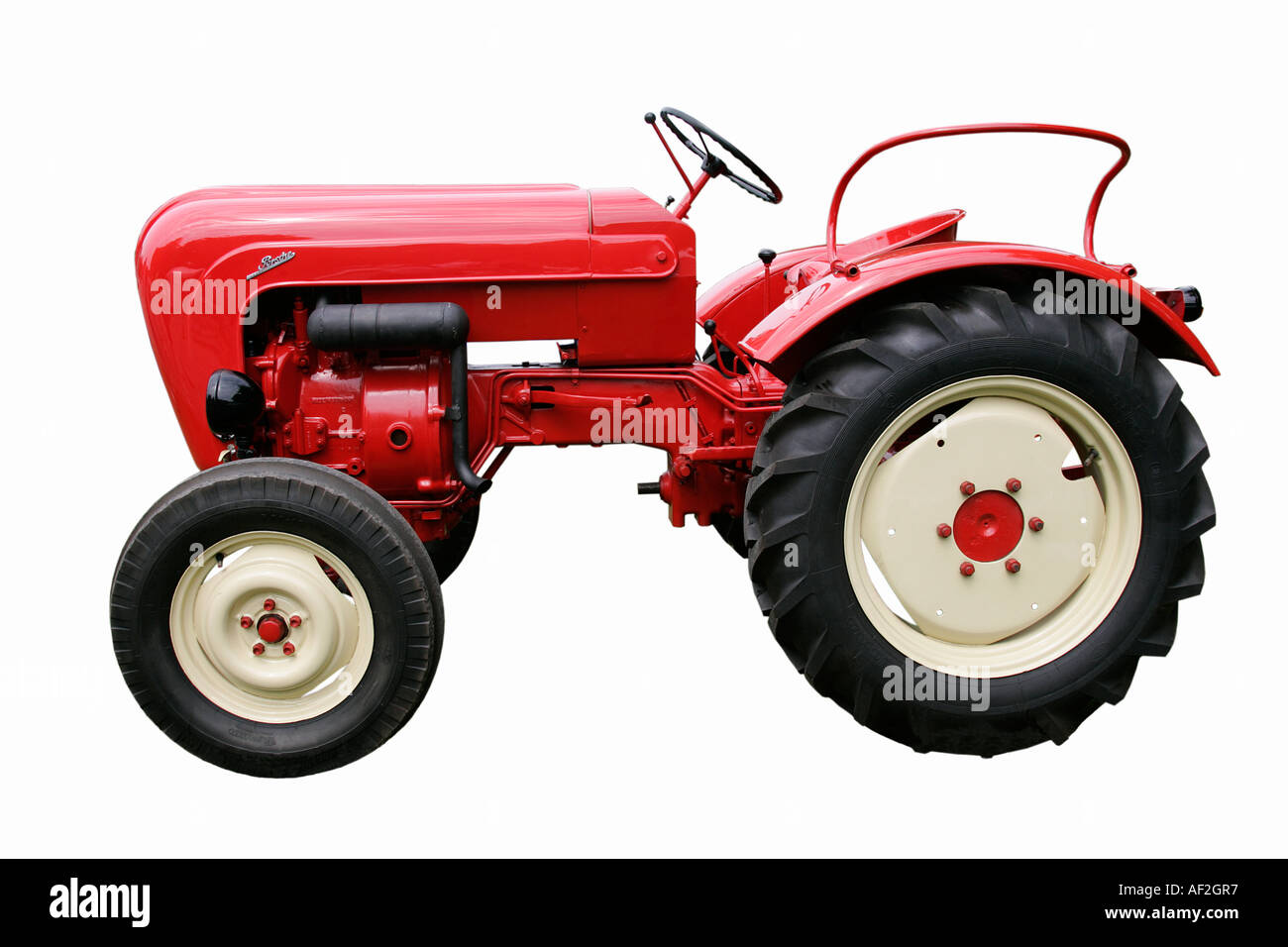 Red Porsche tractor sowing farm farming agriculture summer spring land