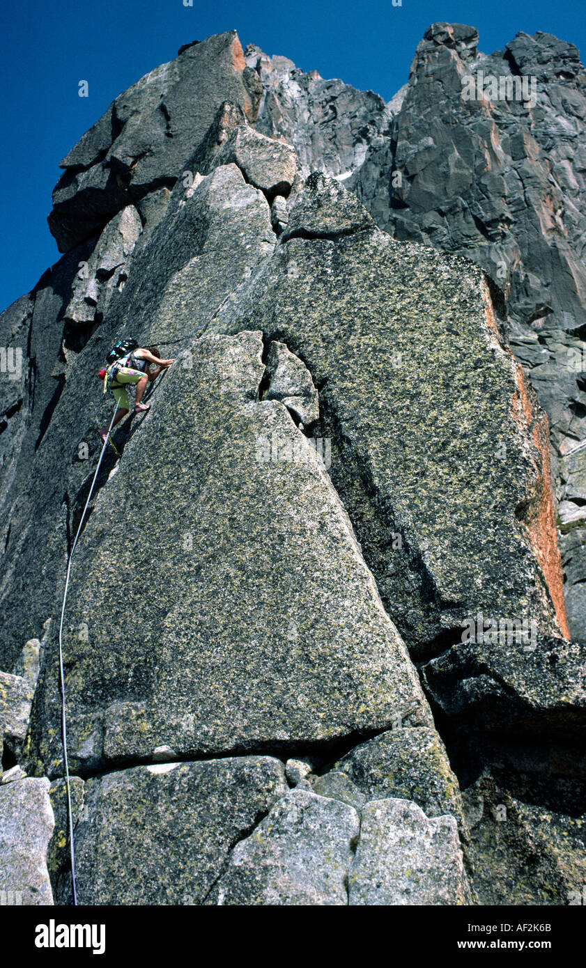 Rock climbing the Arete de Papillons Massif du Mont Blanc Chamonix France Stock Photo