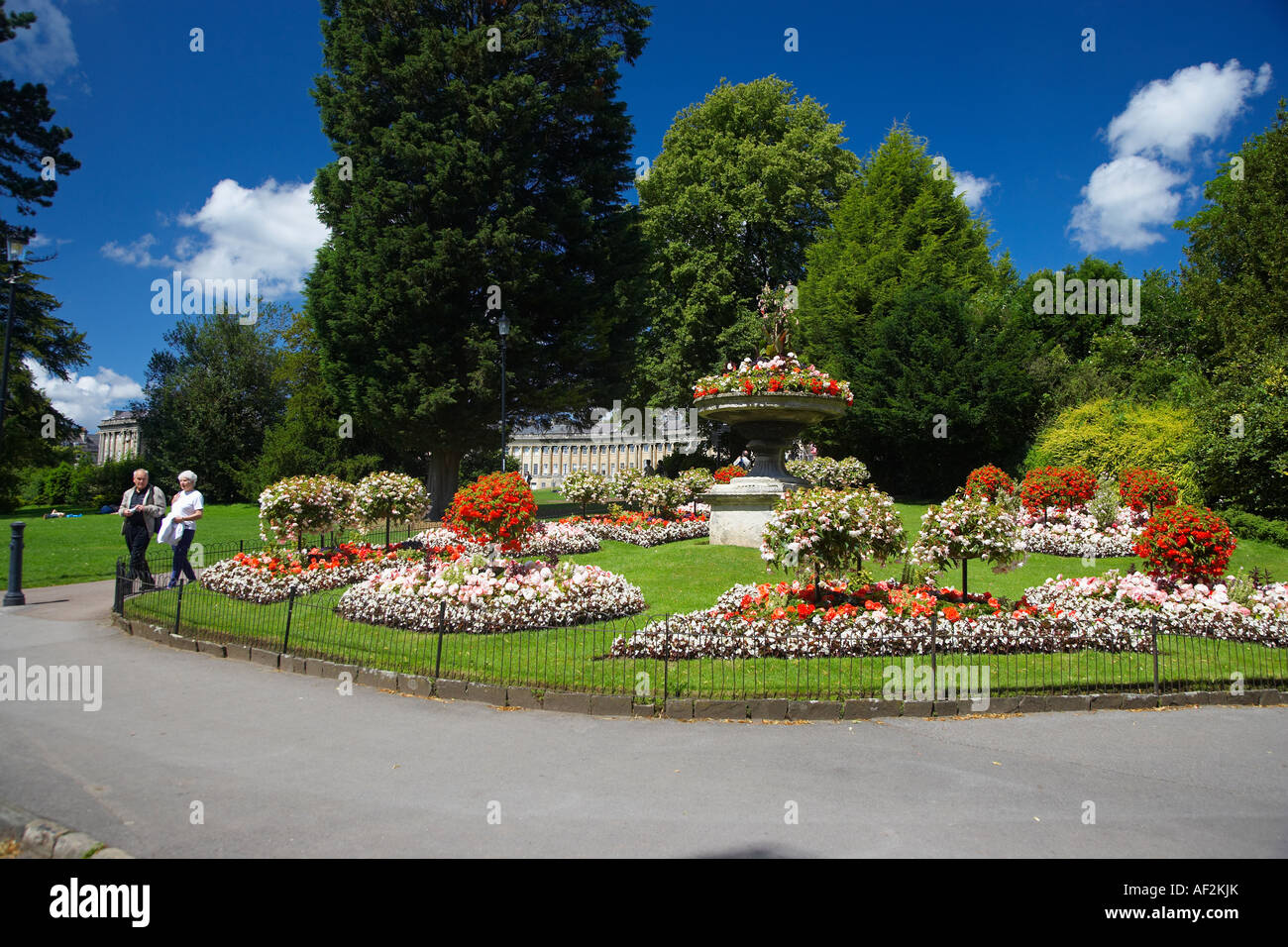 Victoria Gardens and the Royal Crescent, Bath, Somerset, England, UK