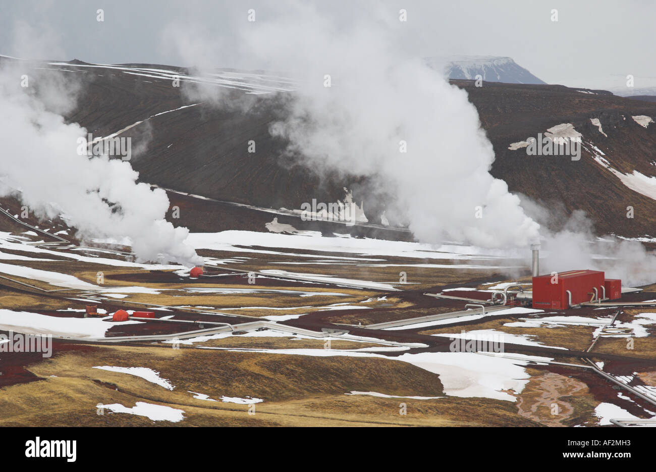 Krafla geothermal power station  Kroflustod near lake Myvatn Reykjahlid village north Iceland EU Europe Stock Photo