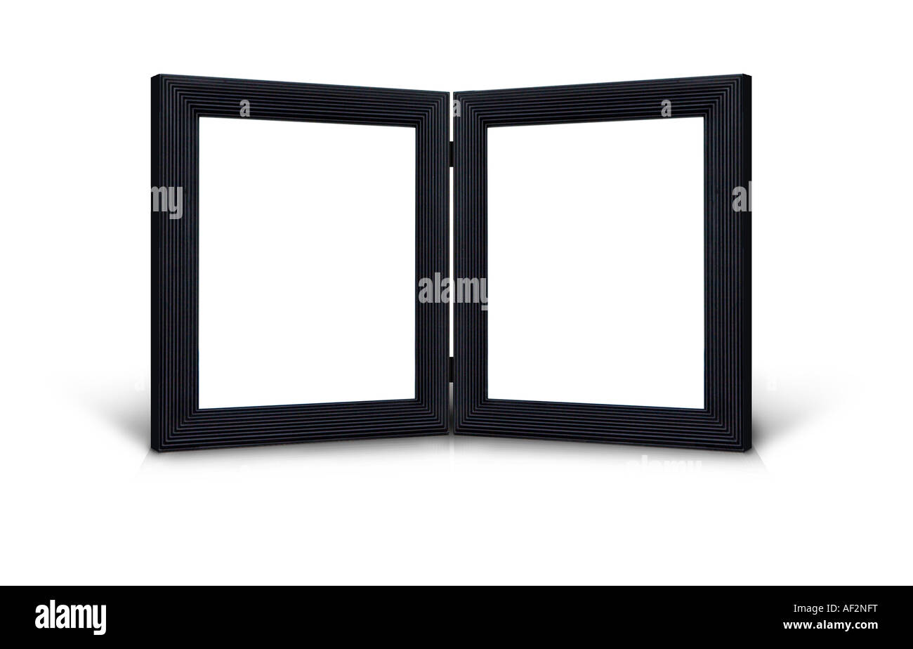 Two black hinged picture frames on white background Stock Photo Alamy