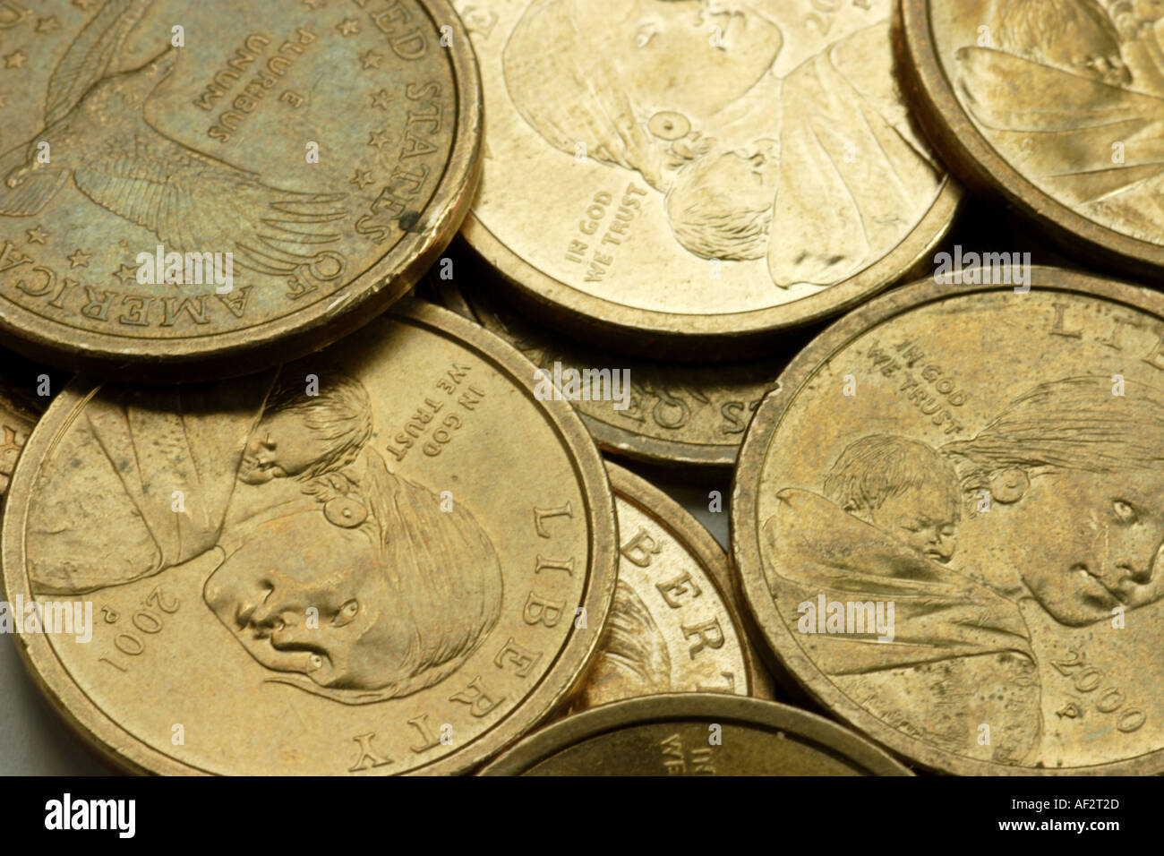 Golden American Dollar Coins Stock Photo