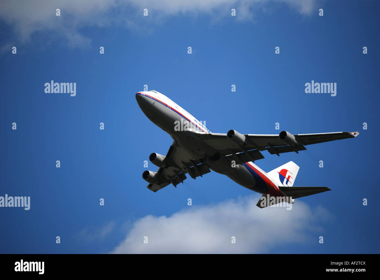 Malaysian Airlines Boeing 747400 aircraft taking off from Heathrow
