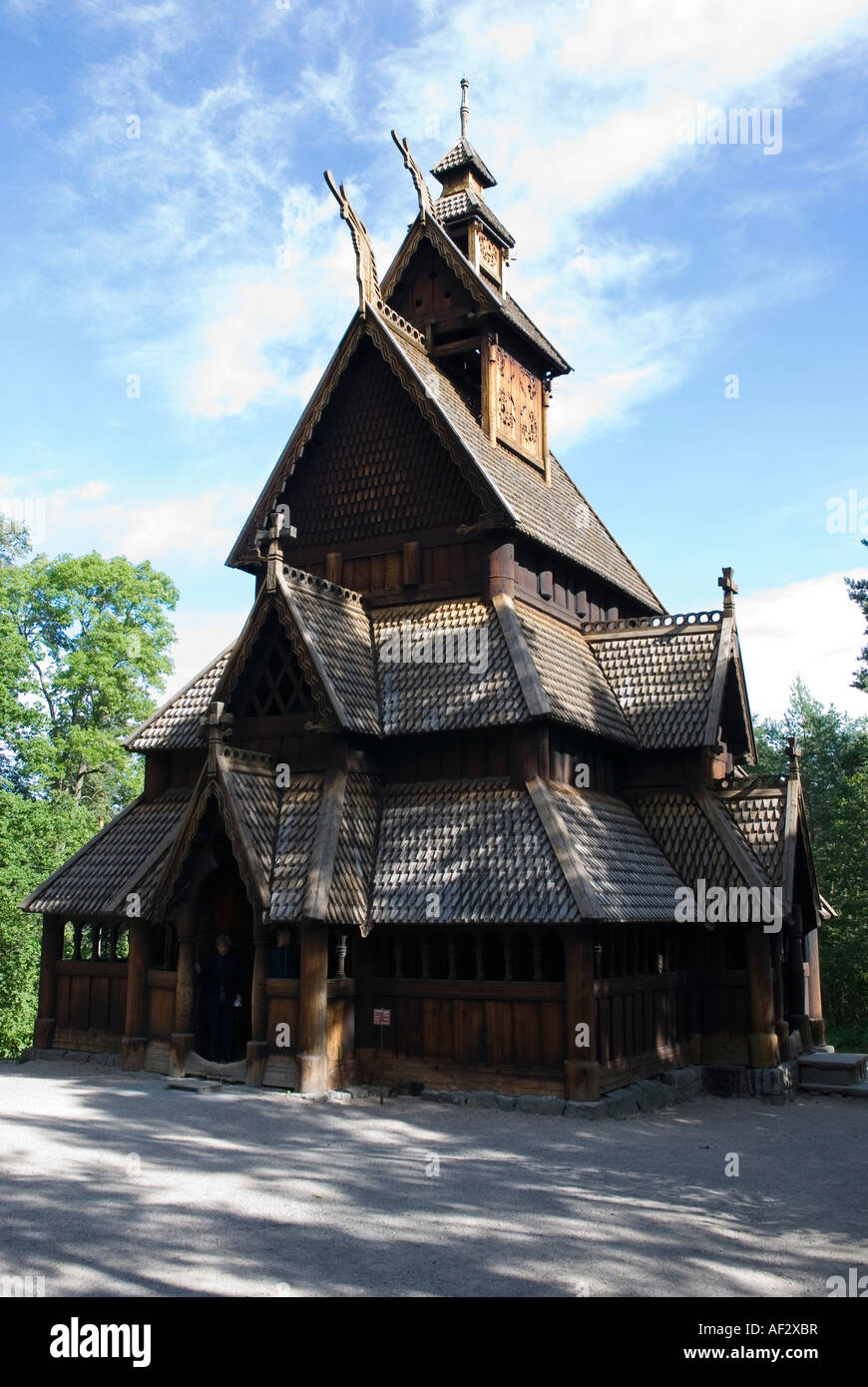 The stave church from Gol in Hallingdal, built about 1200. Stock Photo
