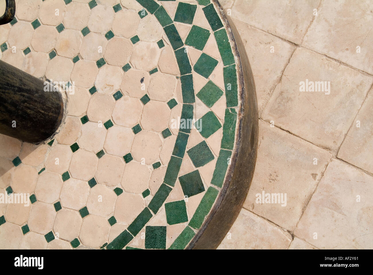 Luxury villa, Marrakesh, Morocco, close of up abstract photograph of ceramic tiles on patio Stock Photo