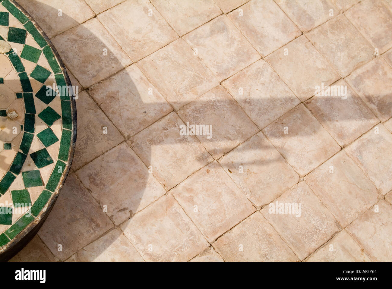 Luxury villa, Marrakesh, Morocco, close of up abstract photograph of ceramic tiles on patio Stock Photo