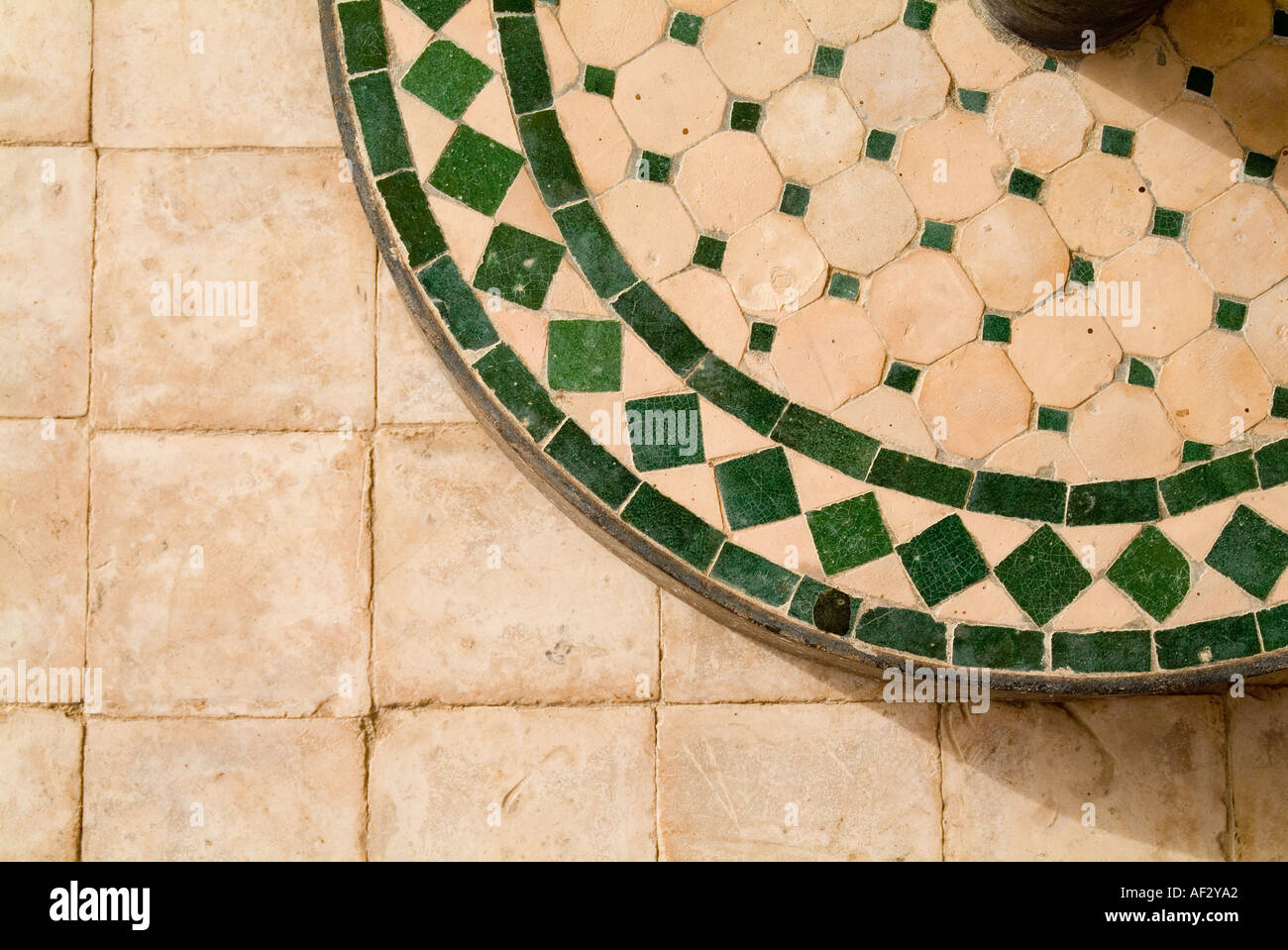 Luxury villa, Marrakesh, Morocco, close of up abstract photograph of ceramic tiles on patio Stock Photo