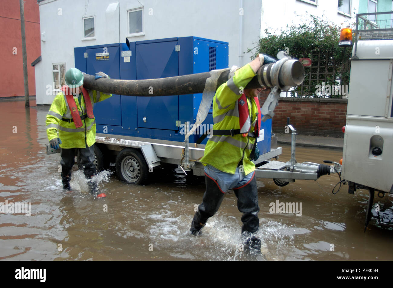 Environment Agency pumping out Westend Terrace Gloucester England ...