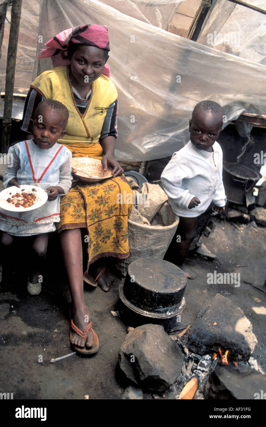 Family in Korogocho slum area in nairobi, kenya. Stock Photo