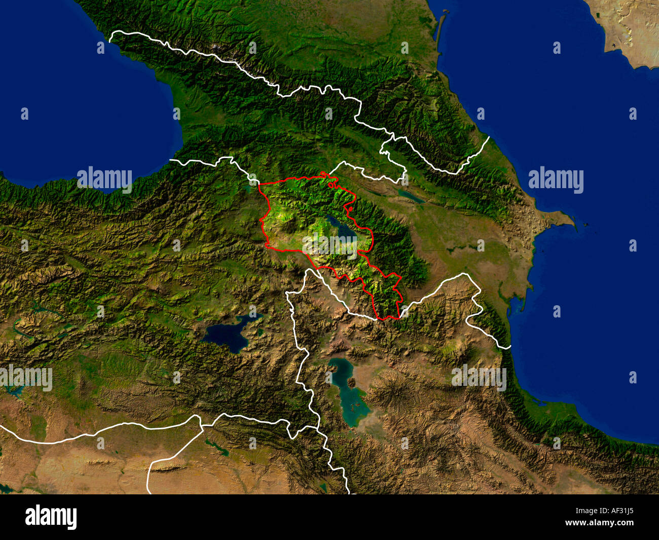 Highlighted Satellite Image Of Armenia Stock Photo