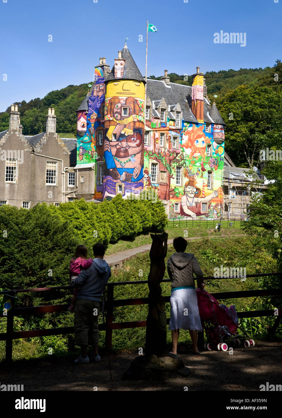 The graffiti project at Kelburn Castle Ayrshire painted by Brazilian artists Os Gemeos Nina Pandolfo and Nunca Stock Photo