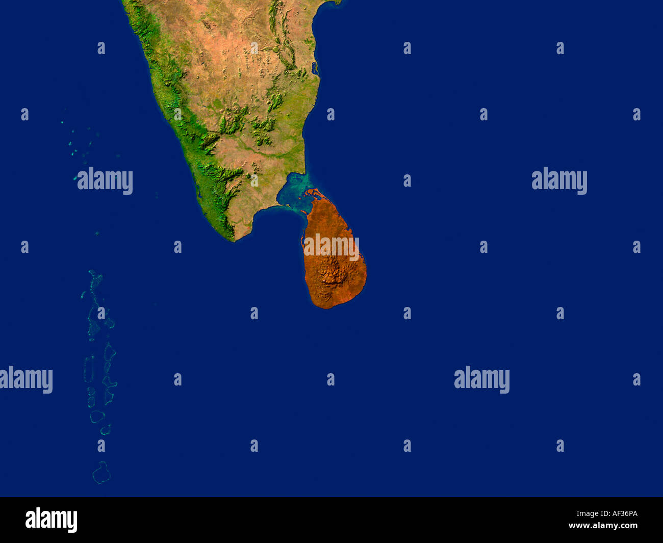 Satellite Image Of Sri Lanka Highlighted Red Stock Photo Alamy