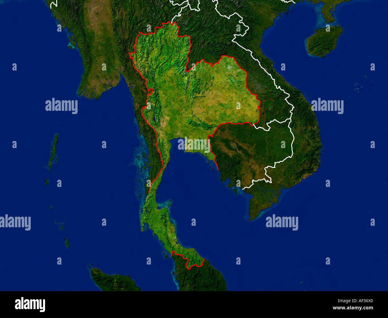 Highlighted Satellite Image Of Thailand Showing Borders Stock Photo Alamy