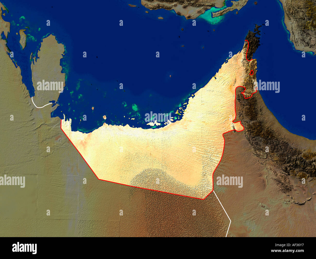 Satellite Image Of The United Arab Emirates Highlighted Stock Photo - Alamy