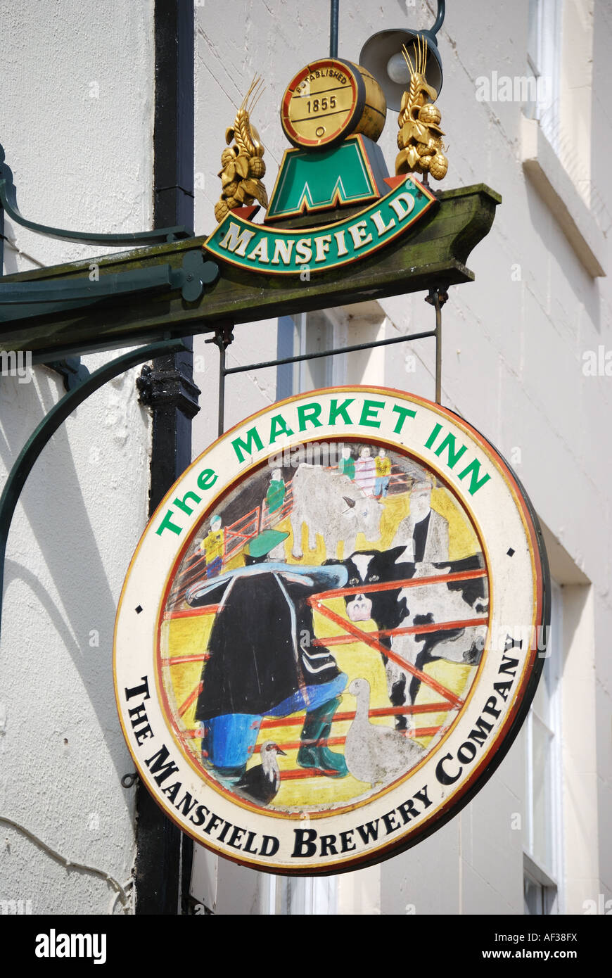 The Market Inn sign, Market Square, Mansfield, Nottinghamshire, England, United Kingdom Stock Photo