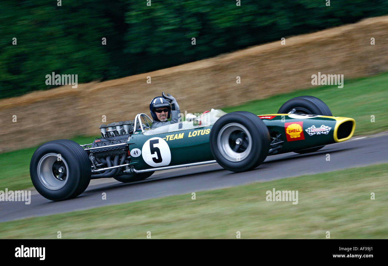 1967 Lotus-Cosworth 49 driven by Damon Hill on the hillclimb at Goodwood Festival of Speed, Sussex, England. Stock Photo