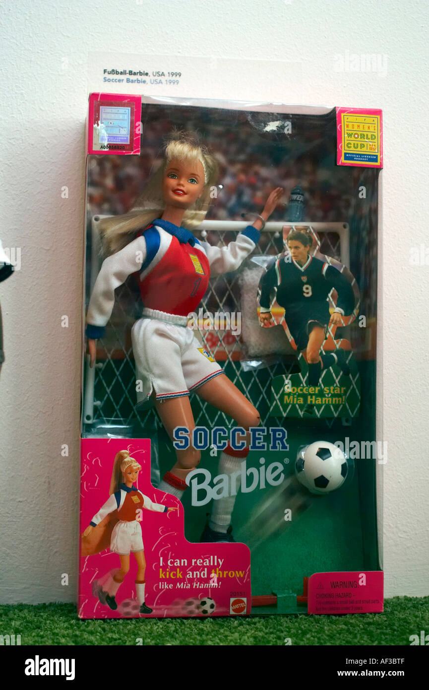 Hamburg crazy of Football. Before FIFA 2006. Museum of Hamburg. Football toys. Soccer Barbie Stock Photo