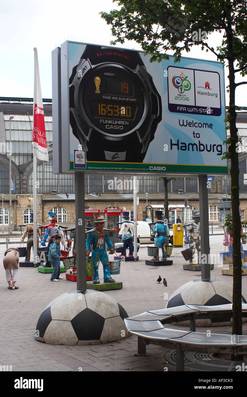 Event in Hamburg's marketplace. Time counting to the FIFA 2006 in Hamburg. Stock Photo