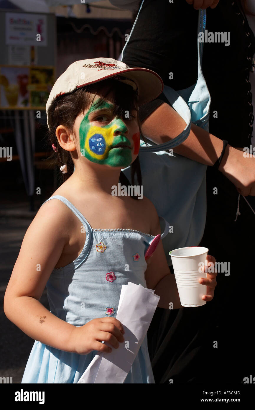 World Cup Festival of the people and cultures. Painted girl Stock Photo